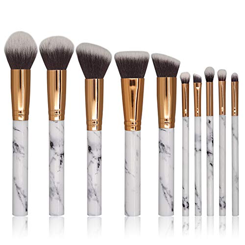 SEPROFE Makeup Brushes Set Professional 10pcs Marble Make Up Brush Face Powder Eyebrow Cream Concealer Eyeshadow Liquid Foundation Highlighter Bronzer Blend Blusher Cosmetics Brush for Travel