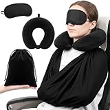 Sosation 3-in-1 Airplane Sleep Support System, Black One Size, with Neck Pillow, Arm Travel Sling and Eye Mask, Travel Sleeping Accessories for Long Haul Flight, Car Road Trip
