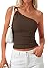 PRETTYGARDEN One Shoulder Going Out Tops for Women Trendy 2026 Summer Y2K Clothes Sleeveless Fitted Spring Fashion Shirts (Brown,Medium)