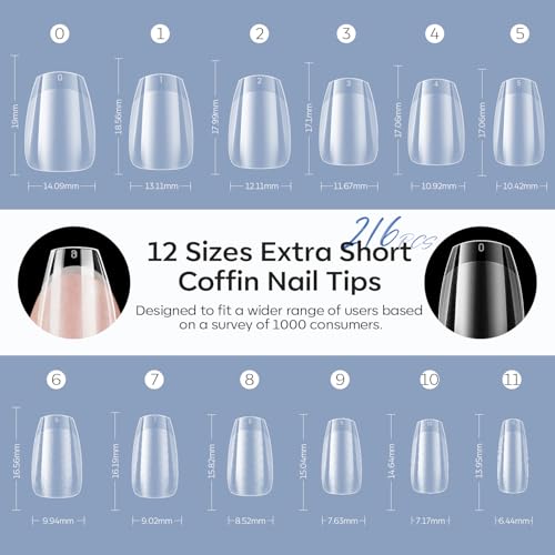 Image of Modelones Extra Short Coffin Nail Tips Pre-shaped Soft Gel Fake Nails False