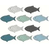 Ltstor 10 Pcs hölzerne Fisch Wanddekoration, klebende hölzerne Fisch Dekoration Strand Stil Wandkunst Dekoration, Haus im Freien Strand See Haus Dekoration