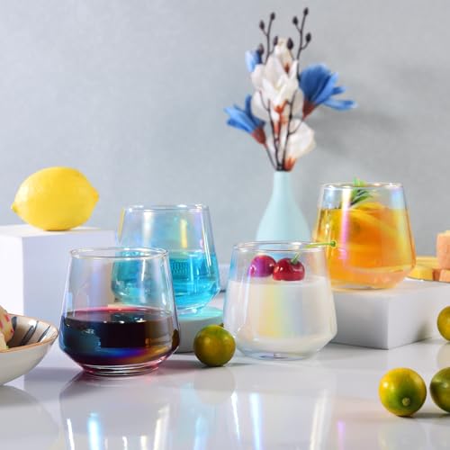 hosck Stemless Wine Glasses Set of 4, 10oz Iridescent Wine Glass Cup for Party, Stylish Champagne Glass, Glass Cups for Red Wine, Champagne, Cocktail, Ideal Gifts for Women, Men and Wine Enthusiast by hosck - Image 5