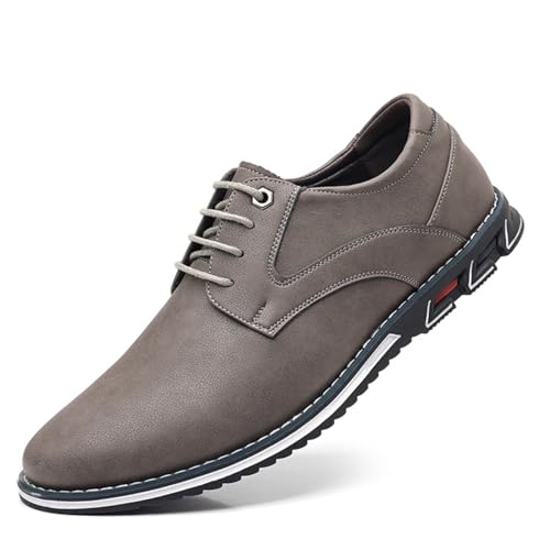 XOEKD Zapatillas Oxford de vestir para hombre, informales, de negocios, puntera redonda, de lino suave, con cordones, antideslizantes, para caminar, conducir, Derby, ortopédicos, Gris, 47 EU