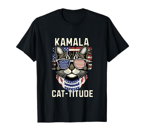 Funny kamala harris cat-titude us 2024 election campaign maglietta