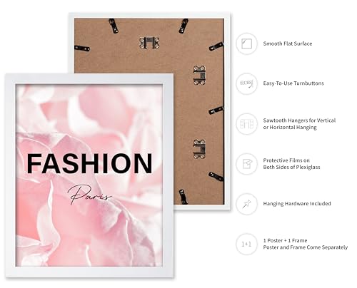 Image of Poster Master Fashion Poster - Paris Print - Pink Art - Trendy Art - Modern Art - Gift for Women & Fashionista - Luxury Haute Couture Decor for Living Room or Girl's Room, 8x10 White Framed