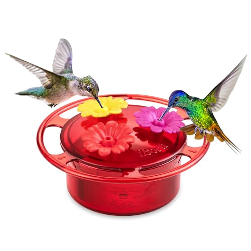 iBorn Handheld Hummingbird Feeders for Outdoors, Hummingbird Hand Feeder 3OZ Mini Bird Feeders for Outdoors,3 Bee Guard Feeding Ports, Silicone Flower, Red (Set of 1)