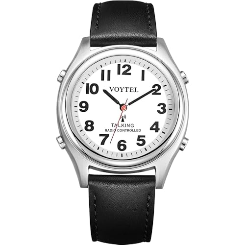 RUNCAR Atomic American English Talking Watch Speaks Clear and Loud Time Date and Alarm time Stretch Band for Senior Visually impaired or Blind People (Mens Black)
