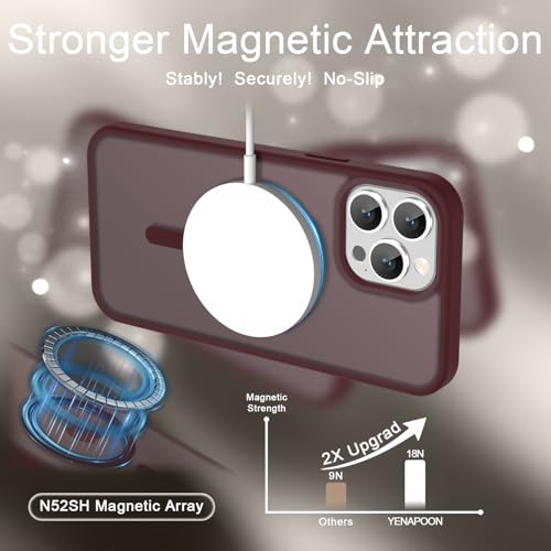 Image of YENAPOON for iPhone 13 Pro Max Case, Matte Magnetic Phone Cover [with 1 Screen Protector] [Support for MagSafe] [Shockproof Military Grade Protection] Translucent Frosted Back, Wine Red