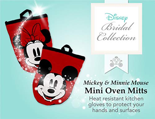 Disney Kitchen Cotton Mini Oven Mitts/Glove Set w/Neoprene Insulation for Easy Gripping While Cooking, Heat Resistant Kitchen Accessories, 5” x 6.5”, Mickey & Minnie Face, 2pk