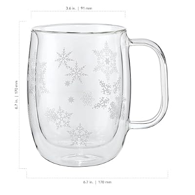 ZWILLING Sorrento Double Wall Glass Snowflake Coffee Mugs, Set of 4, 12oz. Each