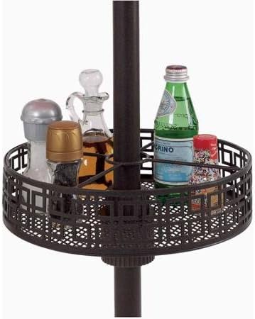 Round Patio Umbrella Basket Organizer Tray - Holds Condiments, Cell Phones, Napkins, Flatware and More