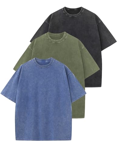 Arssm 3 Pack Men Oversized T Shirts Vintage Tee Loose Fit Short Sleeve Casual Streetwear Baggy Washed Unisex Tops