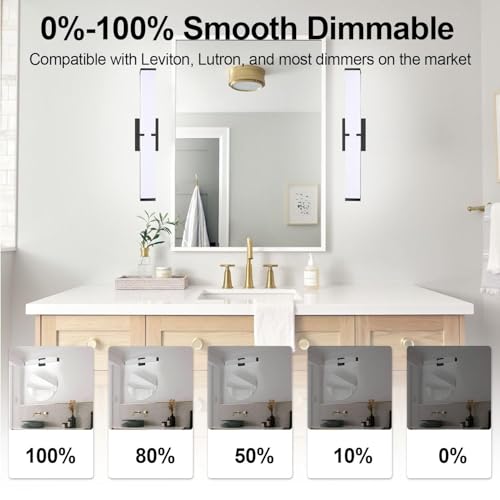 Image of Bathroom Vanity Light 2700 /3000 /3500 /4000 /5000k Dimmable, Black Modern Matte for Vanity Lighting Over Mirror LED, 24 inch IP44 25W Equivalent to Incandescent 250W, ETL Listed (1 Pack)