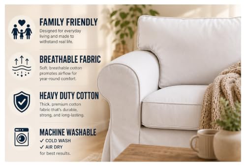Image of Cotton Ektorp Loveseat Cover Compatible with IKEA 2 Seat Sofa Slipcover