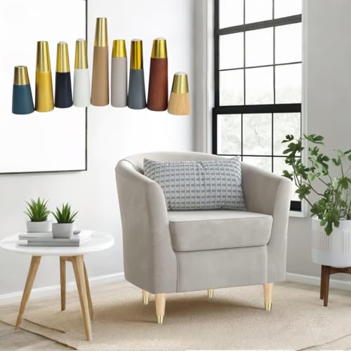 Juego de 4 patas de madera para muebles con tapas doradas. Incluye accesorios de instalación. Medidas: 10 cm, 12 cm, 15 cm, 18 cm, 20 cm y 25 cm. Fáciles de instalar para sofá, silla, mesa, cómoda, c