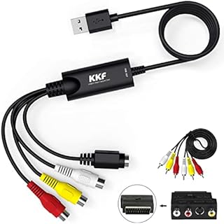 KKF VHS to USB RCA Converter, Convert Analog to Digital Video, Digitize Video for VCR DSLR TV Box DVD Camera PS3 PS4, USB 2.0 Audio Capture Card Transfer Grabber, Support Windows 7 8 10 PC Mac OS