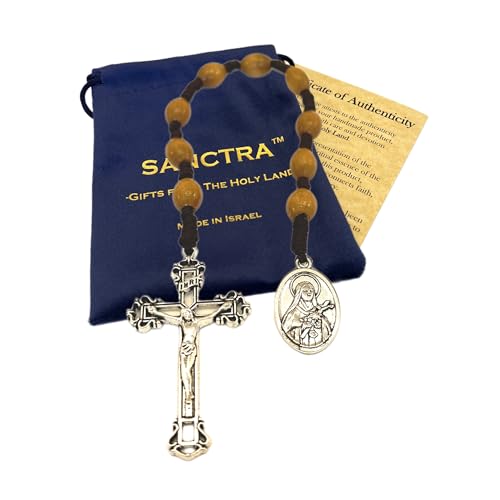 Chapelet de Poche, Fait Main et Bénit en Terre Sainte, Perles de Prière avec Médaille de Saint et Croix/Crucifix, Pochette Cadeau et Certificat d’Authenticité