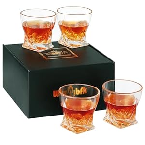 Whiskey Glasses Set 4, Old Fashioned Whiskey Glasses, 10 oz Bar Glasses Sets for Scotch Whiskey, Bourbon, Cocktail (Twist)
