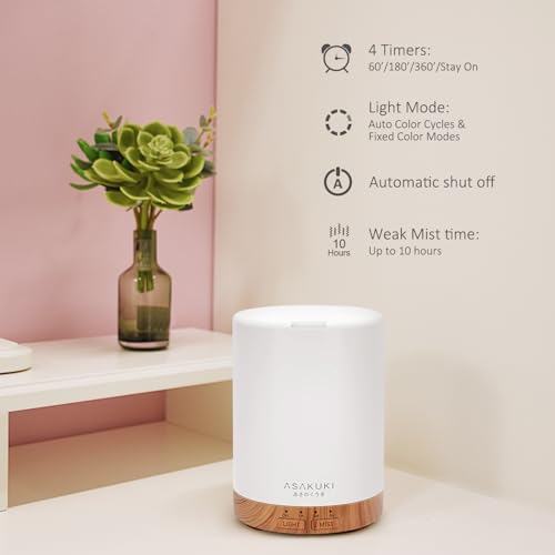 ASAKUKI 300ML Essential Oil Diffuser, Quiet 5-in-1 Premium Humidifier, Home Fragrance Aroma Diffuser with 7 LED Color Changing Light and Auto-Off Switch -Light Brown - Image 5