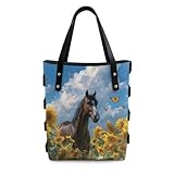 Rchsomd Horse Sunflower Print DIY Shoulder Handbags for Women Spacious DIY Bucket Bag Making Kit Trendy Shoulder Hobo Oversize Satchels for Shopping, Work, Travel
