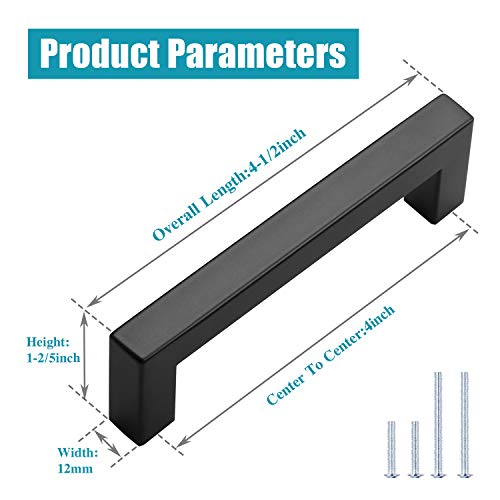 Knobwell 10 Pack 4 Inch Stainless Steel Cabinet Pulls Kitchen Cabinet Handle, Matte Black Kitchen Cupboard Handles Hole Distance 4", Overall Length 4-1/2", Width 1/2" #TOP5