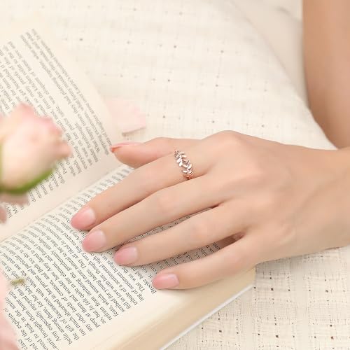 Bague branche de feuille d'olivier en argent fin plaqué or rose délicat