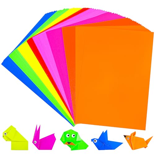 80 Hojas de Cartulina de Colores Fluorescentes - 8 Colores de Papel de Construcción para Arte y Manualidades, Tamaño A4 65lb/180gsm Papel de Cartulina de Colores Brillantes para Impresora PAC07