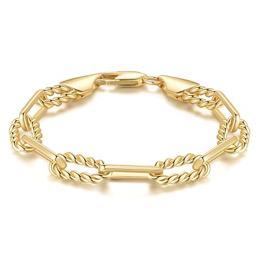 Gold Bracelets for Women & Men Cable Link Paperclip Chain Bracelet for Women Dainty Gold Bracelet Stack Textured Gifts 6.5'' 7.5'' 8.5'' 9.5''