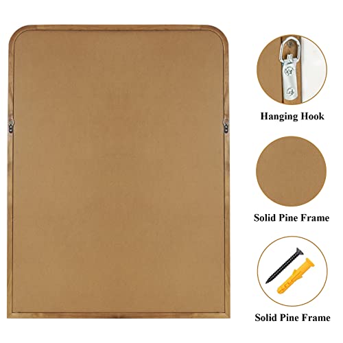 Wallbeyond Wood Frame Bathroom Mirror 24" X 36" Wooden Arched Wall Mirror Farmhouse Style Bathroom Vanity Mirror For Home Decor Rectangle Mirror (Natural) #TOP3