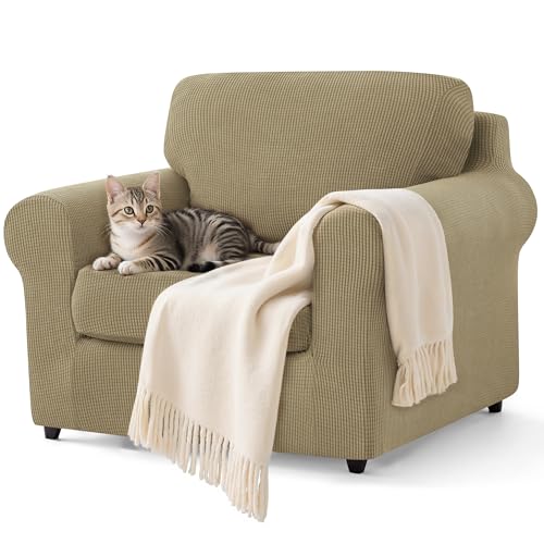 SUBRTEX 3 Pieces Stretch Sofa Slipcover Sets Couch Cover Sets Backrest Cushion Covers Furniture Protector Collection Set for Oversize Sofa Loveseat Chair Slip Covers(Small, New Kahki)