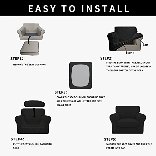 Image of Easy-Going Waterproof 2 Pieces Chair Cover Couch Covers for Sofa | Stretch Spandex Sofa Cover Protector Elastic Bottom for Cushion Couch Dog Pet Friendly Living Room Black