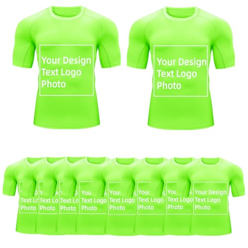 Custom Rash Guard Short Sleeve UPF 50+, Design Your Own Shirts for Men, Customized Compression Shirt Athletic Shirt (US, Alpha, XX-Large, Green-10PC)
