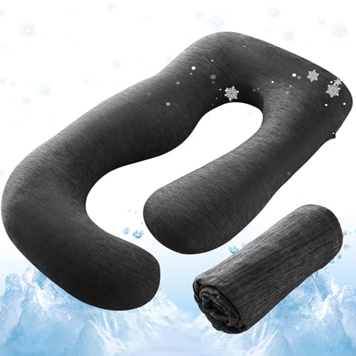 Sasttie Cooling Pregnancy Pillow Cover 57-inch U Shaped Pregnancy Pillow Case Fits 55 to 57 Inch Maternity Pillow Black (No Pillow Insert)