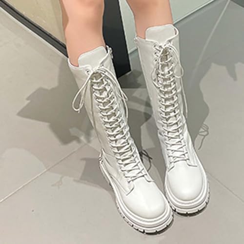 Knee High Boots for Women Round Toe Platform Wide Calf Boots Soft Comfy Lining Lace Up Combat Shoes with Zipper2
