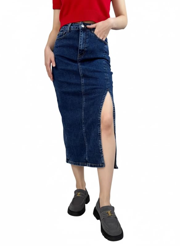Dolsia Women Denim Skirt with Pockets - Streetwear Style, Mini Skirt, Blue