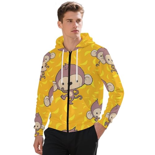 Banana And Monkeys Men's Hoodie Full-zip Hooded Sweatshirt Zip-up Pockets Jackets