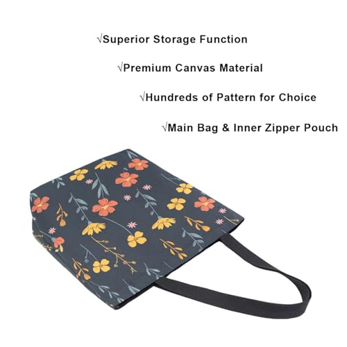 Extra Large Shoulder Tote Bag for Beach Travel Weekender Gym Yellow Orange Flowers Pattern Black Reusable Grocery Canvas Shopping Bag4