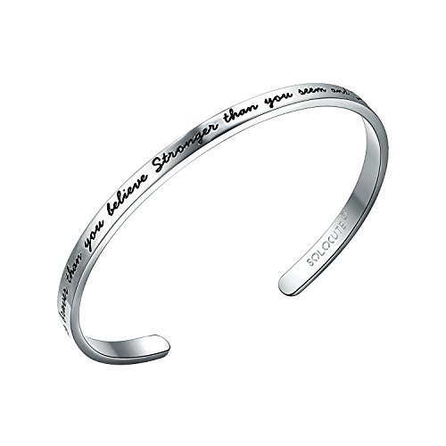 Solocute Bracelets for Women Personalized Inspirational Jewelry, Braver Stronger Smarter, Engraved Mantra B