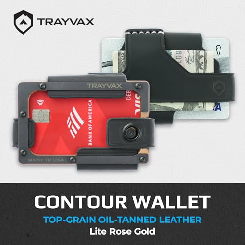 Image of Trayvax Contour Lite Wallet, RFID Front Pocket Money and Credit Card Holder, Minimalist Slim Leather Metal Wallet for Men and Women, Lite Rose Gold /Black