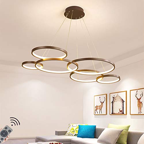 Chandelier ring 6 cercles haut de gamme en suspension LED créative marron 120 cm