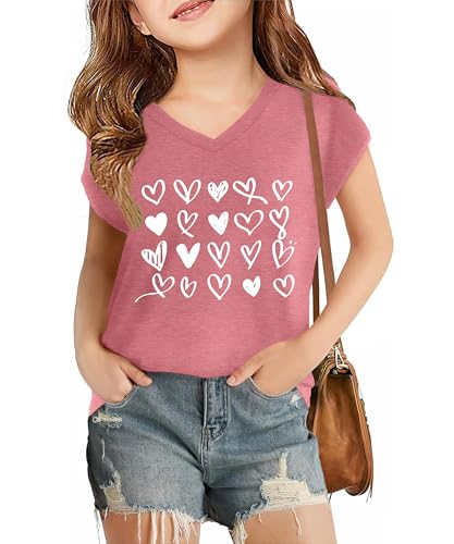 Image of LAZYCHILD Kids Valentine Shirt Girls Valentines Day Shirts Heart Graphic Long Sleeve Striped Tee Tops 5-14 Years
