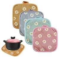 JEYORZY 4er Set Topflappen Baumwolle, 17 * 17cm Hitzebestaendig Topflappen Waschbare Schutzlappe zum Kochen Backen Küchenzubehör(Gänseblümchen)