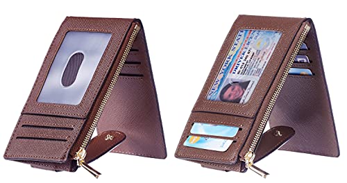 Image of Chelmon Womens Wallet Slim RFID Blocking Bifold Multi Card Case Wallet with Zipper Pocket (Deep Brown) | Thin Bifold Multi Card Case with Zipper Coin Pocket Purse for Women(Deep Brown)