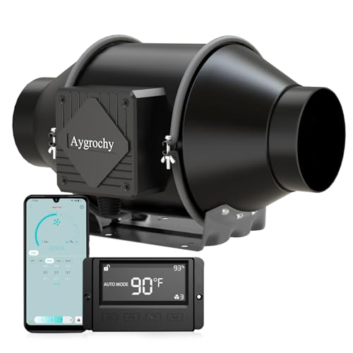 Aygrochy Ventilador en línea WiFi de 4 pulgadas con controlador de temperatura y humedad, ventilador extractor para aumentador, tiendas de campaña, ventilación y ventilador de escape.