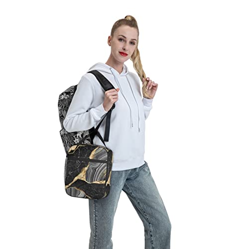 Yetta Yang Marble Black And White Gold Portable Lunch Bag Insulated Lunch Box Reusable Totes For Women Men Work Picnic Camping #TOP6