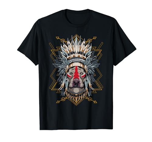 Chieftain Pitbull Dog Tribal Chief Leader Indian Tocado Camiseta