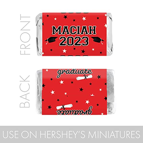 Distinctivs Personalized Graduation Mini Chocolate Candy Bar Wrapper Labels, Grad Party Favor Stickers - Class Of 2023-45 Stickers (Red) #TOP3