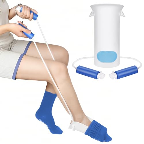 ANOMM Calzador de Calcetines, Ayuda para Ponerse Calcetine sin Agacharse, Aparato para Poner Medias con Asas Espuma y Ajustables, Práctico para Mayores, Embarazadas, Movilidad Reducida(1 Pieza Blanco)