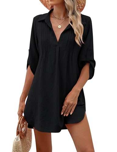 Bmjl Women 2024 Beach Cover Ups Bikini Swimwear Cover Up Pleated Bathing Suit Swim Dress Shirt cover