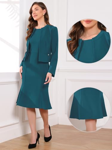 Image of Allegra K 2 Piece Suit Dress Set for Women's Cropped Blazer and Sleeveless Mermaid Business Dress